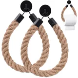 Chedin Toilettenpapierhalter, Handtuchhalter, Schwarz Matt OHNE Bohren Vintage, Ungefärbte Naturfaser, Hanfseil Wc-Papierhalter, WC Papier Halterung, Dekoration für das Badezimmer (2P ohne Bohren)