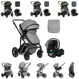 KIKKABOO Kinderwagen Darling 3 in 1 Sportsitz Tragetasche Autositz Wickeltasche hellgrau