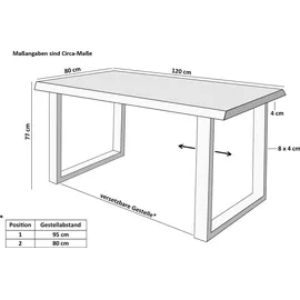 Sam Esstisch Baumkante Holz Wildeiche-Optik 120 x 80 U-Gestell weiß JOSY - Naturbelassen