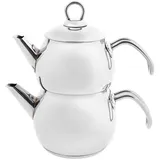 KARACA Adelya Mini Teekannen-Set aus Metall, Teekanne 0,65 Lt + Teekannendeckel Trinker 1,1 Lt Türkische Teekocher, Edehlstahl, Induktionsgeeignet, Spülmaschinengeeignet, Teapot, Caydanlik