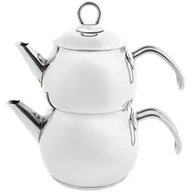 KARACA Adelya Mini Teekannen-Set aus Metall, Teekanne 0,65 Lt + Teekannendeckel Trinker 1,1 Lt Türkische Teekocher, Edehlstahl, Induktionsgeeignet, Spülmaschinengeeignet, Teapot, Caydanlik