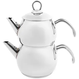 KARACA Adelya Mini Teekannen-Set aus Metall, Teekanne 0,65 Lt + Teekannendeckel Trinker 1,1 Lt Türkische Teekocher, Edehlstahl, Induktionsgeeignet, Spülmaschinengeeignet, Teapot, Caydanlik