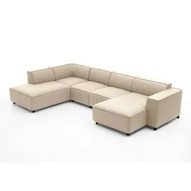 Atlantic Home Collection Bulky Wohnlandschaft Ecksofa, Récamière Links, Stoff, Creme, 195 x 324 x 70 cm,