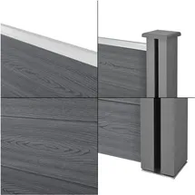 [neu.holz] Lamellenzaun 466 x 165 cm Grau/WPC