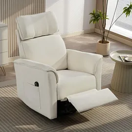 Homcom Relaxsessel Chenille 78 x 105 x 91 cm Cremeweiß elektrisch mit Liegefunktion