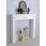ROMANTISCHE KAMINKONSOLE Shabby CHIC – Deko Kamin Vintage Holz Kaminumrandung im Landhausstil Kaminsims Cottage Stil Weiß Patina Antik Look 103×112×18 cm Nostalgisches Stilmöbel