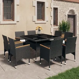 vidaXL 9-tlg. Garten-Essgruppe Poly Rattan und Hartglas Schwarz