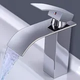 Waschtischarmatur, Wasserfallarmatur, Einhebel-mischbatterie Aus Messing, Elegant Gestaltete Waschtischarmatur Für Warm- Und Kaltwasser, Chrom