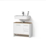livinity® Waschbeckenunterschrank Amalfi, Weiß/Goldkraft Eiche, 70.2 x 57 cm mit 2 Schubladen und 1 Tür