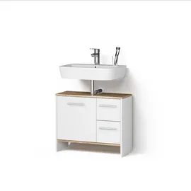 livinity® Waschbeckenunterschrank Amalfi, Weiß/Goldkraft Eiche, 70.2 x 57 cm mit 2 Schubladen und 1 Tür