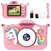 GlowPlayX Kinderkamera 1080P mit 32GB & Spielen – Digitalkamera für Kinder ab 3 Jahren, Selfie Kamera mit Einhorn Silikonhülle, USB-Ladefunktion, Musik & Spiele – Geschenk für Jungen & Mädchen