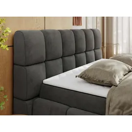MKS Meble Boxspringbett 160x200 cm mit Bettkasten, Bett mit Matratze H3... Boxspringbett mit Topper T25 - NIRA - Dunkelgrau Velvet - H3