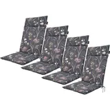 4er-Set Luxuriöse Hochlehner-Auflage, Gartenstuhlkissen wasserabweisend, Blumenmuster anthrazit, 120 x 50 cm, weich & komfortabel für optimale Entspannung