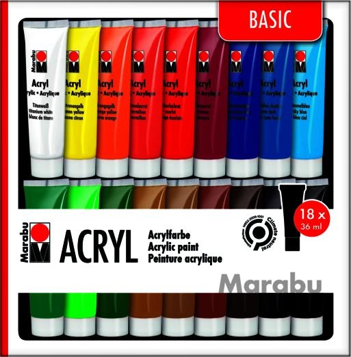 Marabu, Künstlerfarbe + Bastelfarbe, Acrylfarbe (Mehrfarbig, 36 ml)