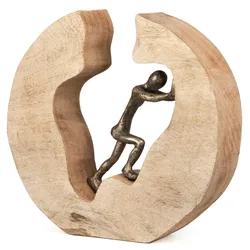 Moritz Skulptur Push and Work 29 x 28 cm Black Gold Mangoholz Alu Massive Baumscheibe Handarbeit