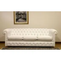 JVmoebel Chesterfield-Sofa Luxus Chesterfield Sofagarnitur 3-Sitzer Leder Couch 100% Leder Sofort, Made in Europa weiß
