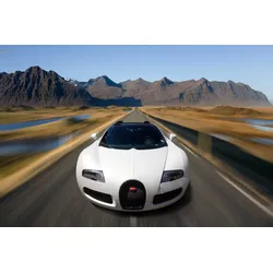 Fototapete PAPERMOON "SUPER CAR-BUGATTI AUTO RACING MOTOR GEBIRGE ISLAND", bunt, B:2,50m L:1,86m, Vlies, Tapeten