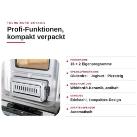 Unold Brotbackautomat BackProfi 68476 | bis 1000 g mit Nussspender, 18 Programme Touchscreen, & Drehknopf, Keramikbeschichtung, Timer - Silber