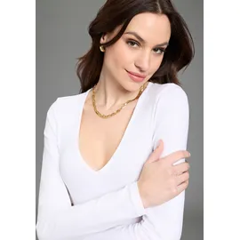 LAURA SCOTT Langarmbody LAURA SCOTT, Damen, Gr. 38, N-Gr, weiß, Jersey, Obermaterial: 95% Baumwolle, 5% Elasthan, Basic, sehr figurbetont, V-Ausschnitt, Bodys, mit V-Ausschnitt, figurbetonte Passform, unifarbenes Design