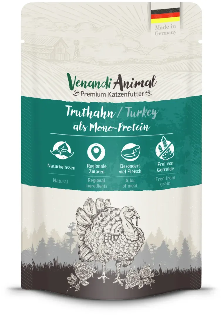 Venandi Animal Monoprotein 125g Katzennassfutter 12 x 125 Gramm Truthahn