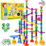 JOYIN 170 Stück Mehrfarbige Murmelbahn Marble Run Set mit 120 Kunststoffteile 50 Glasmurmeln, Bausteine, Kugelbahn Lernspielzeug, Bausteinspielzeug, Konstruktionspielzeug für Kinder