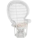 Rattan Pfauenthron Thron Pfauen-Sessel Eisenrahmen (Weiss, geblümtes Kissen)