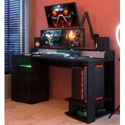 Gamingtisch in schwarz Gamer Schreibtisch inkl. LED Beleuchtung mit Farbwechsel 152 cm