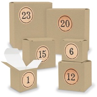 Adventskalender zum Füllen 24x Quader Würfel gemischt BRAUN + Sticker (V02 Z11) - Beige