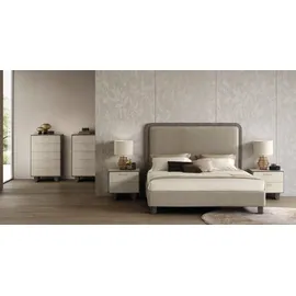 JVmoebel Grau-Beige Loft Schlafzimmer Garnitur Textilbett 2x Holzkommoden