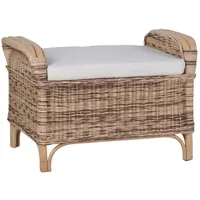 MiaMöbel Rattan Hocker 'Panama' honig-braun 100% Baumwolle, Massivholz, Rattan