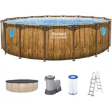 BESTWAY Steel Pro Max Frame Pool Set 488 x 122 cm holzoptik inkl. Filterpumpe + Poolleiter