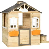 Outsunny Spielhaus für Kinder aus Holz, Gartenspielhaus mit Fenster und Briefkasten, Blumentopfrack, ideal für 3-7 Jahre   Aosom.de