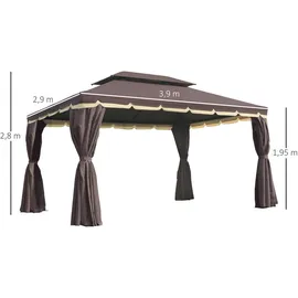 Outsunny Pavillon 390 x 290 x 280 cm - Gartenpavillon - 390Lx290Wx280Hcm - Kaffee+Schwarz