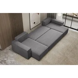 venasi Ecksofa U-Form mit Schlaffunktion und Bettkasten 3-Sitzer Grau