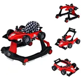 Costway 4 in 1 Lauflernwagen mit einstellbarer Höhe und Geschwindigkeit, Baby Walker mit Musikbox und Licht, für Jungs und Mädchen, Alter von 6 - 18 Monaten Rot,