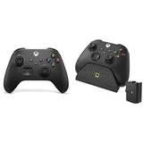 Xbox Wireless Controller Carbon Black+Venom Ladestation mit wiederaufladbarem Akku – Schwarz Series X & S One, USB