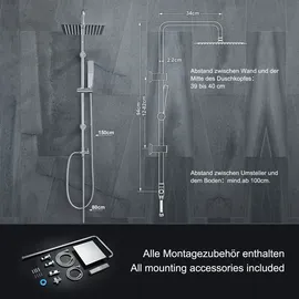 Görbach Regendusche Duschset aus Edelstahl Chrom Duschsystem ohne Duscharmatur, Überkopfbrauseset Duschstange Duschsäule (YT-E2525CP, Chrom)