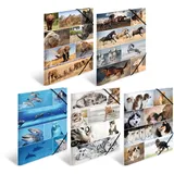 Herma Sammelmappen A3 Tiermotive Set, 10 Stück, Kinder Eckspanner-Mappen aus Pappe mit Tier Motiv, Gummizug, Innenklappen und Innendruck für Jungen und Mädchen