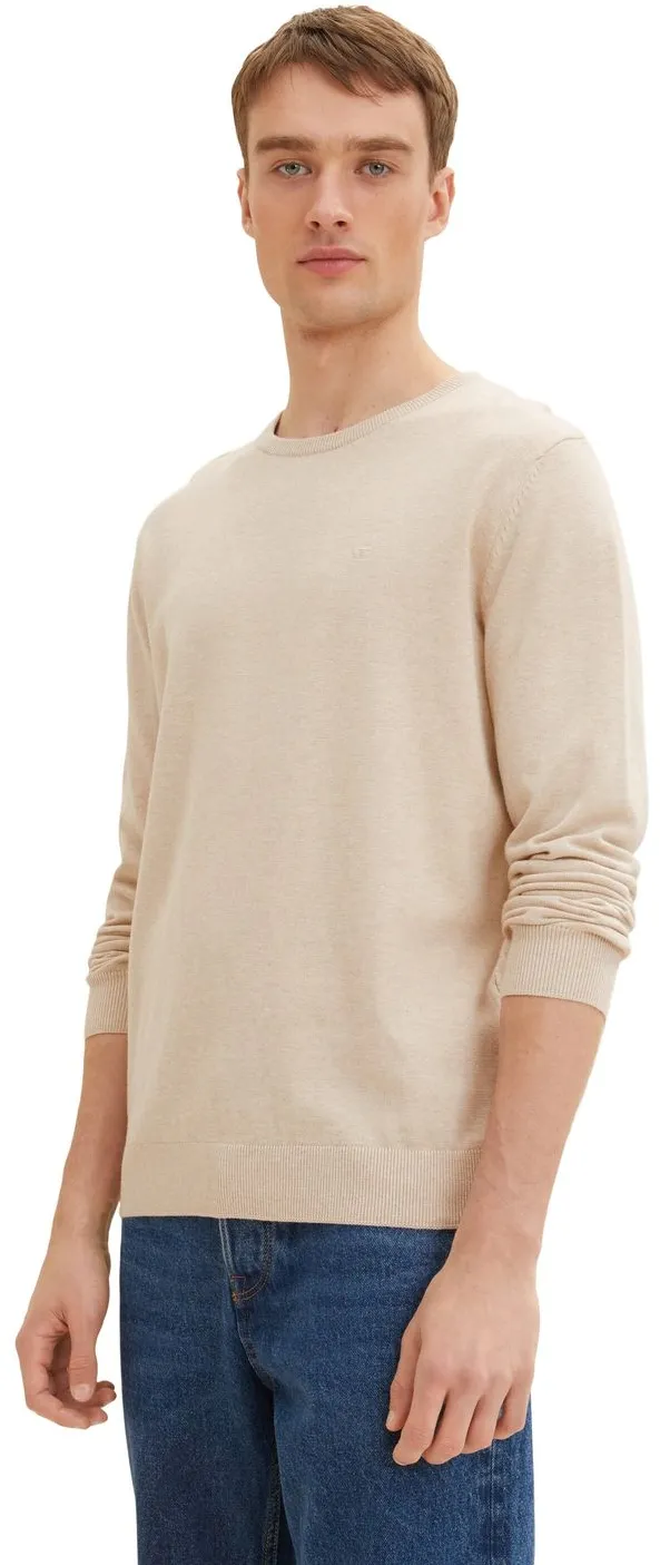 Tom Tailor Herren Rundhals Pullover Basic Crew Neck Cargo Beige Grau 13523 S