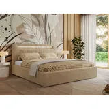 mks möbel Polsterbett GOLD 5 CLASSIC 140/200 - Beige Plüsch - Multipocket-Matratze