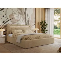 mks möbel Polsterbett GOLD 5 CLASSIC 140/200 - Beige Plüsch - Multipocket-Matratze