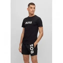 BOSS für Herren. 50491706 Schwarzes T-Shirt mit Kontrast (XXL), Lässig, Kurzarm, Bio-Baumwolle, Nachhaltig