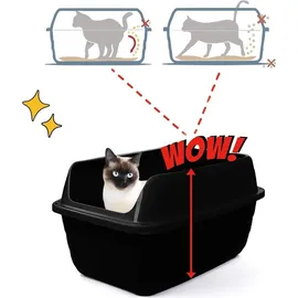 GarPet 2er Set Katzentoiletten mit hohem Rand Schwarz Katzentoilette XXL Katzenklo offen hoher Rand Katzenklo ohne Deckel Extra Hoch 56x40x30 cm Anthrazit