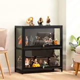 errtsdb 70x33x73cm Sammlervitrine, 2 Schicht glasvitrine stehend, vitrinenschrank vitrinenschrank Wohnzimmer für Miniaturmodelle von Autos, Figur, Modellbau, Schwarz/Auf DREI Seiten transparent