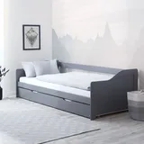 Homestyle4u Kinderbett Ausziehbett 90 x 200 cm Kiefer grau