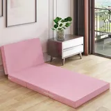 Generisch Klappmatratze Gästematratze, 4-teilige Faltbar Tatami Matte mit Kopfteil & Kissen, abnehmbarem Bezug Reisematratze waschba für Wohnzimmer Camping Auto Kofferraum,Rosa,150 * 60 * 5cm