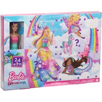 Barbie GJB72 - Dreamtopia Adventskalender: Blonde Puppe, 3 Prinzessinnen-Moden, 10 Accessoires und 10 Zubehörteile zum Geschichtenerzählen, darunter 4 Tiere, Adventsgeschenk für Kinder, ab 3 Jahren