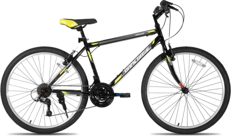 Bamcbase, Sprague, 21-Gang-Mountainbike für Erwachsene, Rahmen aus hochwertigem Hi-Ten-Stahl, Sport- und MTB-Fahrrad für Damen und Herren, Schwarz, 24 Zoll