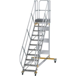 Munk, Gerüst, Plattformtreppe 45° fahrbar Stufenbreite 600 mm 11 Stufen Aluminium geriffelt