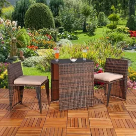 MuCoLa 3er Set Sitzhocker Tisch Aus Poly Rattan In Braun Sitzgarnitur